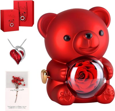 Geschenkdoos met eeuwige rozen en hartvormige halsketting, perfect cadeau voor vrouwen, moederdag en verjaardag