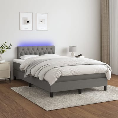 vidaXL - Boxspring - met - matras - en - LED - stof - donkergrijs - 120x200 - cm