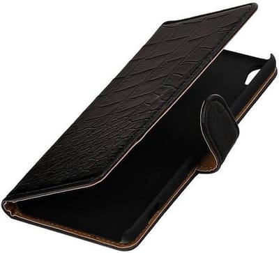 Croco Bookstyle Wallet Case Hoesjes Geschikt voor Sony Xperia XA Zwart
