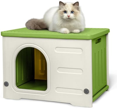 Kattenhuis voor binnen en buiten, winterbestendig, stapelbaar, voor binnen en buiten, geïsoleerd, weerbestendig, waterdicht, groen