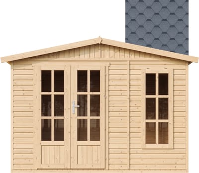 Timbela M334FB+H334FBGREY - Tuinkantoor - 6,03 m² - 222x332xH232 cm - met vloer en grijze dakshingles