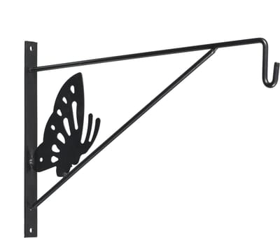 Nature Muurhaak - antraciet - met vlinder - geplastificeerd staal - 24x35 cm - hanging basket haak - plantenhaak