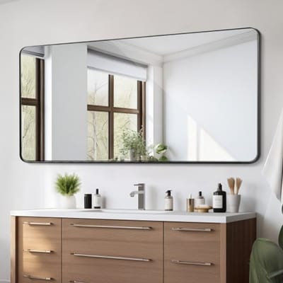 VEVOR Wandspiegel Make-upspiegel Badkamerspiegel 1828 x 915 x 25 mm Zwart frame Gemaakt van aluminiumlegering Spiegel met Z-vormige beugel Geschikt voor Badkamer Slaapkamer Woonkamer