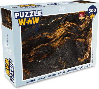 Puzzel Marmer - Kalk - Zwart - Goud - Marmerlook - Luxe - Legpuzzel - Puzzel 500 stukjes