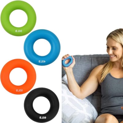 4 Stuks Circles voor Gymnastiek, Handtrainer, Voorarmtraining, Silicone Grip Versterker 30/40/50/60 lb, 4 Kleuren, Verbeter Kracht en Grip
