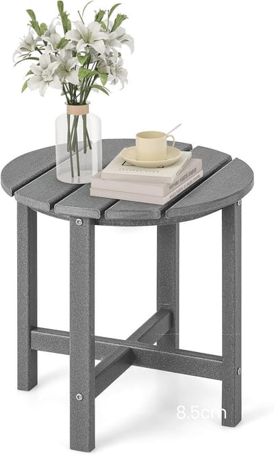 Ronde Terrastafel - Bijzettafel Tuin - Buiten Zitten - Weerbestendig HDPE - 46 cm Diameter - Grijs