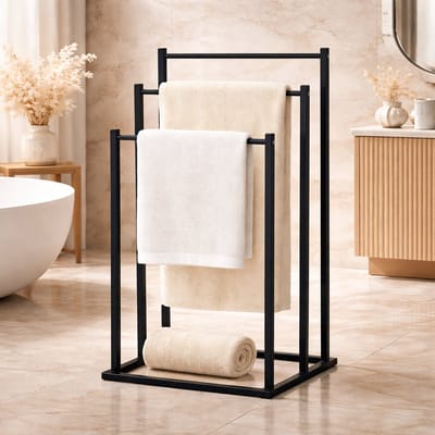 MeubelsvanJoep handdoekrek zwart badkamer staand 44 x 21 x 86 - Handdoekrek zwart keuken - Handdoekladder zwart metaal - Handdoekrek staand