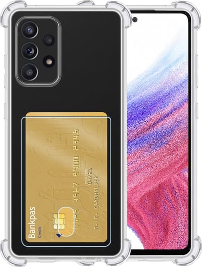 Hoesje - Geschikt voor Samsung Galaxy A53 - Met Pashouder en Kaarthouder - Telefoon Hoes Shockproof - Siliconen Case - Shock Proof - Back Cover - Pasjes Houder - Telefoonhoes - Transparant