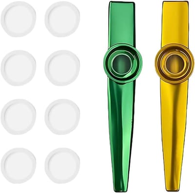 Kazoo set - Muziek instrument - Muziek maken - Aluminiumlegering - 10 delig - Geel en groen