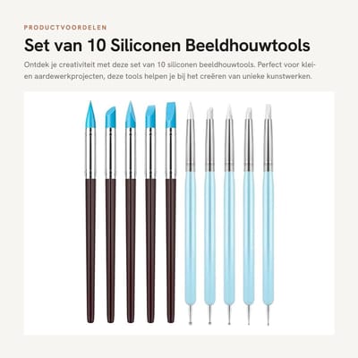 Dailygoods- Beeldhouwtool Set van 10 Stuks - Klei Gereedschap - Siliconen Pen Tips - Houten/Acryl Handvat - 15 Verschillende Toepassingen - 5 Rubber Tips