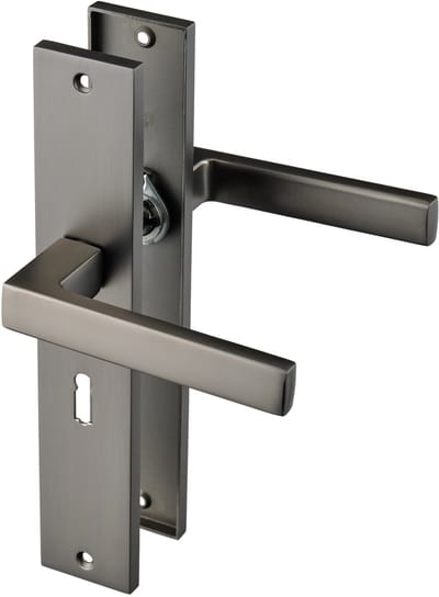 Ostiumhome® - Deurbeslag- Deurklink op schild met Sleutelgat 56mm - Gun Metal - Fano