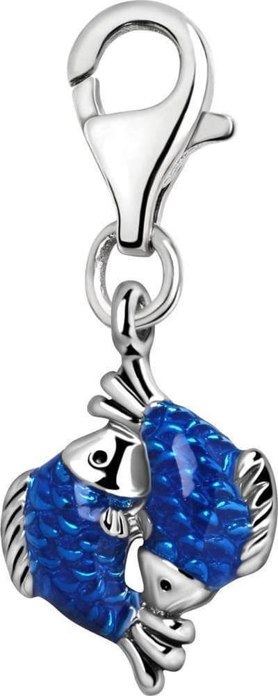 Quiges – Charm – Hanger - 3D Vissen Blauw - Verzilverd - karabijnslot - geschikt - voor - Bedelarmband - QHC136
