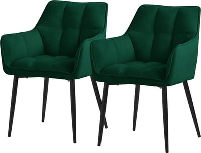 Set van 2 eetkamerstoelen in donkergroene badstof met dik gestoffeerde zitting ML design