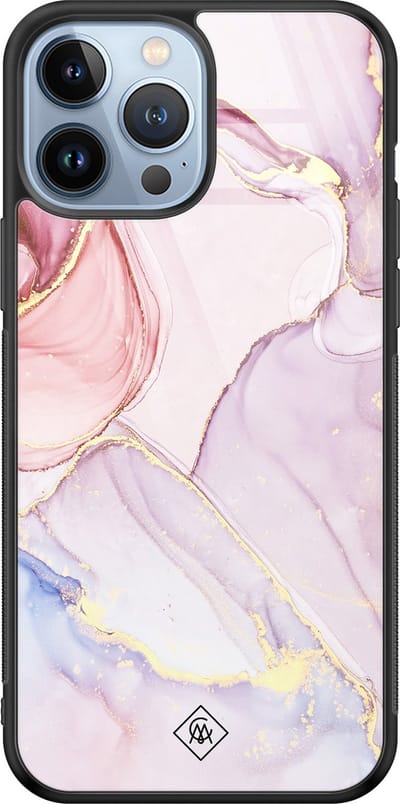 Casimoda® hoesje - Geschikt voor iPhone 13 Pro Max - Marmer roze paars - Luxe Hard Case Zwart - Backcover telefoonhoesje - Roze