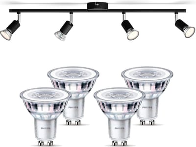 Philips Limbali Opbouwspot (Zwart) - Warmwit Licht - Plafondspot met 4 Lichtpunten - GU10 - SceneSwitch - Eenvoudig Dimbaar met Je Klassieke Schakelaar