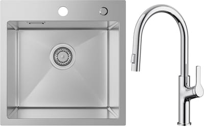 SOFETIY MAX Spoelbak Keuken 45x45CM - Met keukenkraan met uittrekbare uitloop - Spoelbak Met Kraangat - Spoelbakken Keuken - Gootsteen RVS