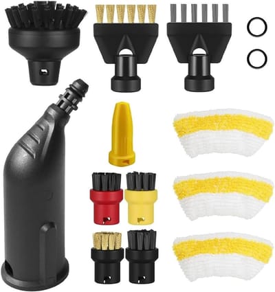 Set van 14 accessoires voor stoomreinigers, inclusief verlengnozzle, gebogen nozzle, microvezeldoek en spleetnozzle, geschikt voor diverse modellen zoals SC1, SC2, SC3, SC4 en SC5