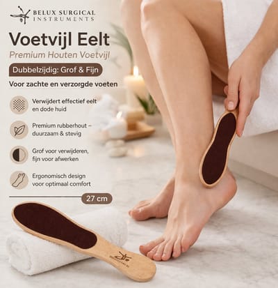 Belux Surgical Instruments – Voetvijl Eelt 27 cm – Dubbelzijdig (Grof & Fijn) – Houten Eeltvijl – Professionele Voetverzorging