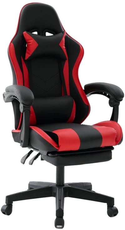 Delman Ergonomische Gaming Stoel met Voetensteun en Hoofdkussen – Verstelbare Bureaustoel van PU Leer, 360° Draaiend, Metalen Basis, Rug- en Lendensteun, Verstelbare Hoogte, Tot 150 kg Belastbaar