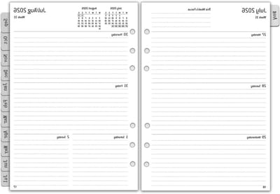 Weekly planner A5 2026/2027 met 6 gaten, 1 week op 2 pagina's, maandoverzicht, notities en contacten, 100 g/m², ideaal voor organisatie en planning, 153 x 21 mm