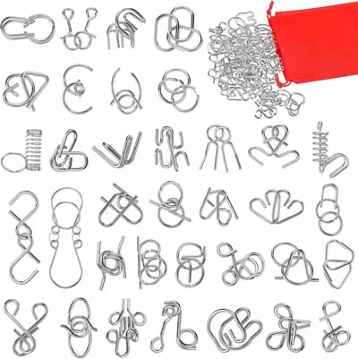 Metalen Puzzel Set - Hersenkraker Speelgoed - Logisch Denken Trainen - 36 Unieke Designs - 36 Delig - Zilverkleurig