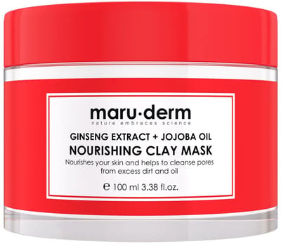 Maru.derm Voedend Kleimasker met Ginsengextract + Jojoba Olie, Intensieve Poriënreiniging Gezichtsmasker, Zuiverend en Exfoliërend Effect, Anti mee-eter en Anti-Aging, Alle Huidtypes, Veganistisch - 100 ml