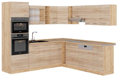 Vicco Hoekkeuken R-Line, Sonoma/Goudkleurig Eiken, 247 x 237 cm zonder werkblad