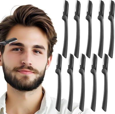 Set van 10 Vouwbare Oogbrauw Scheermesjes, Multifunctionele Gezichtsscheermes voor Mannen, Praktische Haarverwijderaar en Dermaplaner
