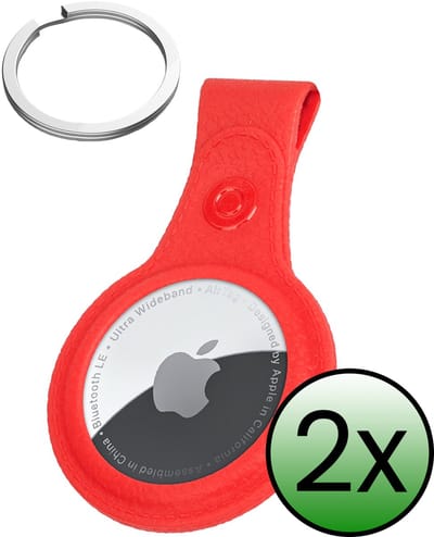 Hoesje Geschikt voor Apple AirTag 2-Sleutelhanger Hoesje Leer - Sleutelhanger Hoes Hoesje Geschikt voor Apple AirTag 2e generatie Case - Rood - 2 Stuks