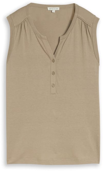 Tom Tailor - Henley-top met plooien - Maat XXL - Silver Olive