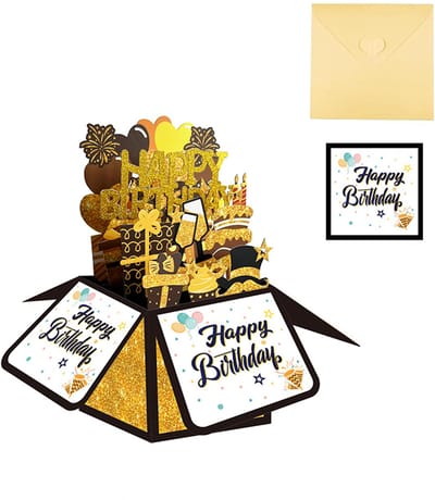 2 stuks verjaardagskaarten, 3D pop-up verjaardagskaarten, handgemaakte vouwkaarten met envelop, verjaardagscadeau voor vrouw, vriendin, mannen en vrienden,goud