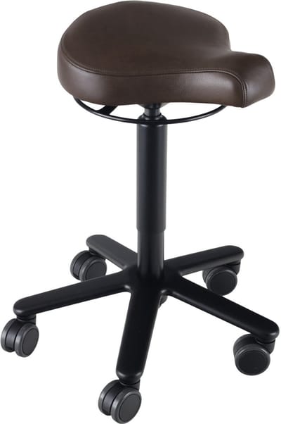 Biker zadelkruk leer Chocolate- zwarte gaslift en kruispoot - leder bekleding – kleur Chocolate
