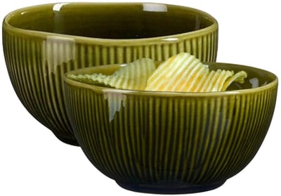 Mica Decorations Serveer/chips schaaltje Nusa - 2x - groen - 12 x 7 cm - keramiek - kommetjes