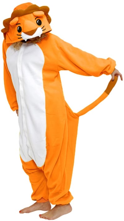KIMU® Onesie Oranje Leeuw Pak - Maat XS-S of 152-158 - Leeuwenpak Kostuum Holland - Zacht Fleece Pyjama Jumpsuit Huispak Dames Heren Festival