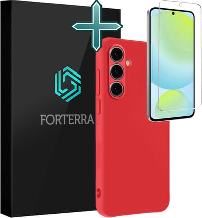 Hoesje Met Screenprotector - Geschikt voor Samsung Galaxy S24 FE - Sterk & Shockproof - Telefoon Hoes - Back Cover - Siliconen Case - Rood