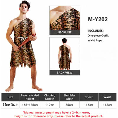 Holbewoner Kostuum Voor Mannen En Vrouwen Tijgerprint Prehistorisch Feest Outfit Halloween Verkleedset Voor Koppels Cosplay Leuke Kleding One Size&indian black