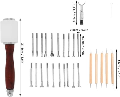 Dailygoods- Gereedschapsset 28-delig - Leren Knutselgereedschap - Stempelgereedschap - Snijhamer - Modelleerpen - Roestvrijstalen Mes - Leerbewerking
