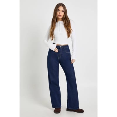 boohoo Dames Basics Hoge Taille Rechte Pijp Spijkerbroek | Indigo | Maat: 6/30L