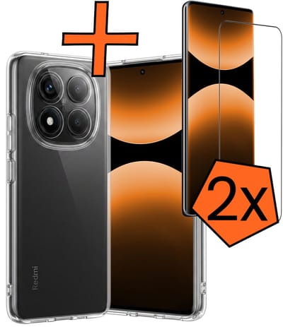 Hoes - Met 2x Screenprotector - Geschikt voor Xiaomi Redmi Note 14 Pro - Sterk & Shockproof - Back Cover - Siliconen Case - Telefoon Hoes - Transparant