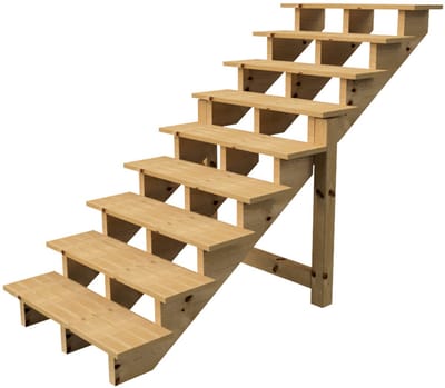 BERLIN Houten Buitentrap - 9 Open Treden 156 cm Hoog - 100 cm Breed