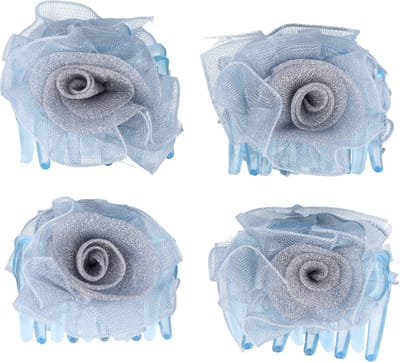 Haarsoires Haarspeld Haarklemmen 3cm – Roos Bloem – Chiffon Stof – Grijs – Set van 4 - Haarclip Klem - Hair Claw - voor Opsteken Haar - Hair Clip - Decoratieve Haaraccessoire