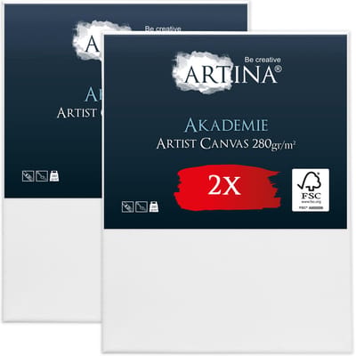Artina Akademie – Set van 2 Schilderdoeken Canvas 80x100 cm – Spieraam van FSC® Hout – Wit Canvas 100% Katoen – 280 g/m