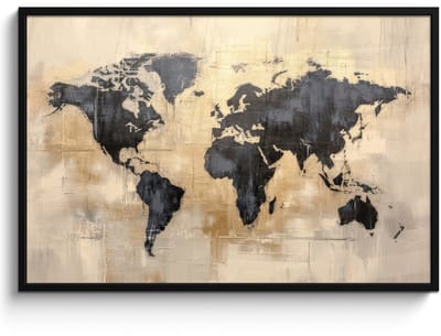 Poster in lijst - Fotolijst 120x80 cm - Posters - Wereldkaart - Goud - Zwart - Abstract - Posterlijst zwart - Decoratie - Wanddecoratie woonkamer - Muurdecoratie slaapkamer