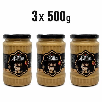 Abdurrahman Tatlici Tahin 100% Sesampasta – Glutenvrij Tahini & Zonder Toevoegingen – 3x 500g Glazen Pot | Rijk aan Calcium & Plantaardige Eiwitten