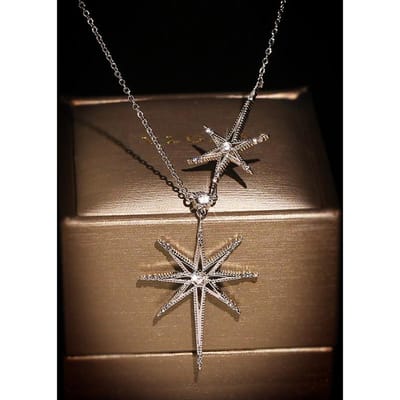 925 dames zespuntige ster hanger Europees en Amerikaans lichte luxe halsketting ster sleutelbeenketting ketting brown