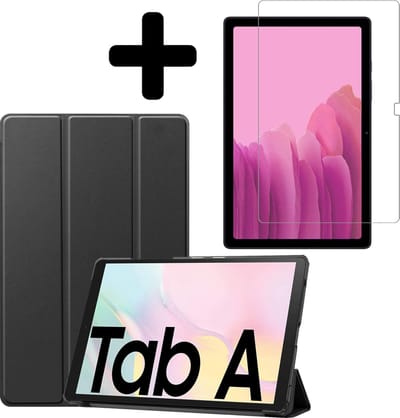 Hoes - Geschikt voor Samsung Galaxy Tab A7 (2020) - Met Screenprotector - Trifold Bookcase - Hard Cover - Hardcover Book Case - Tablet Hoesje - Zwart