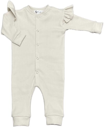 Boxpakje ruffle - Rib Jersey - Natural beige - maat 44