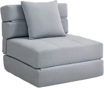 HOMCOM Slapen fauteuil met bedfunctie 2-in-1 bank vouwbaar gastbed met kussen vouwmatras vloer bank voor slaapkamers, woonkamer, kleine kamers lichtgrijs