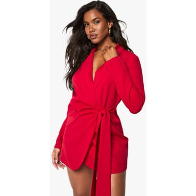boohoo Dames Linnenlook Wrap Drape Front Op Maat Gemaakte Blazerjurk | Red | Maat: 8