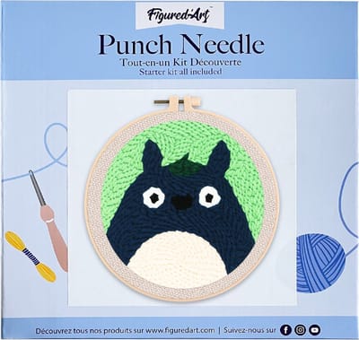 Figured'Art Punch Needle Kit voor Volwassenen en Kinderen - Verrast - Perfect voor Beginners. Compleet klaar-om-te-borduren set, maat 20x20 cm met ronde frame